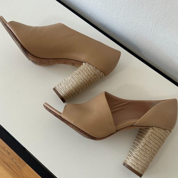 VINCE Percey Taupe Leather Open Toe Block Heel Sandals Jute Wrapped Heels 8.5 - Picture 9 of 10